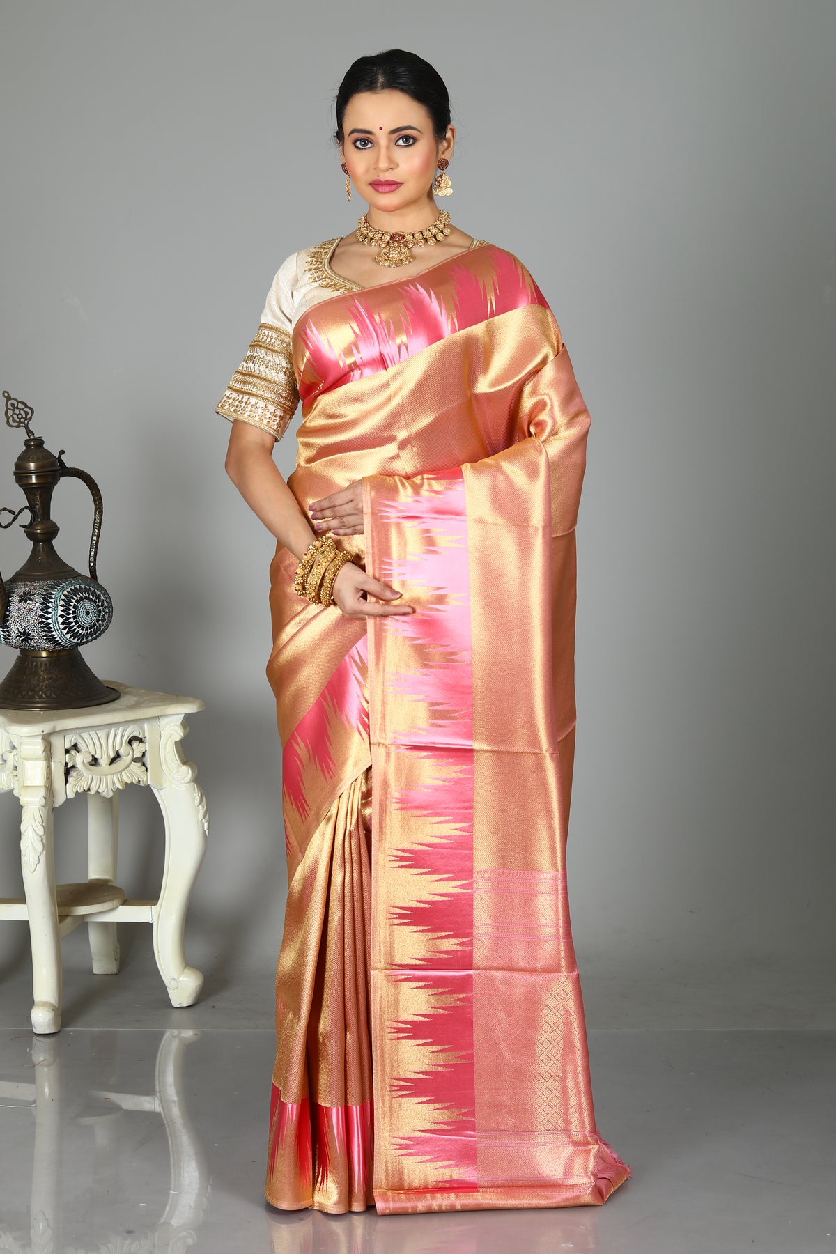 Light Golden Blended Tissue Saree