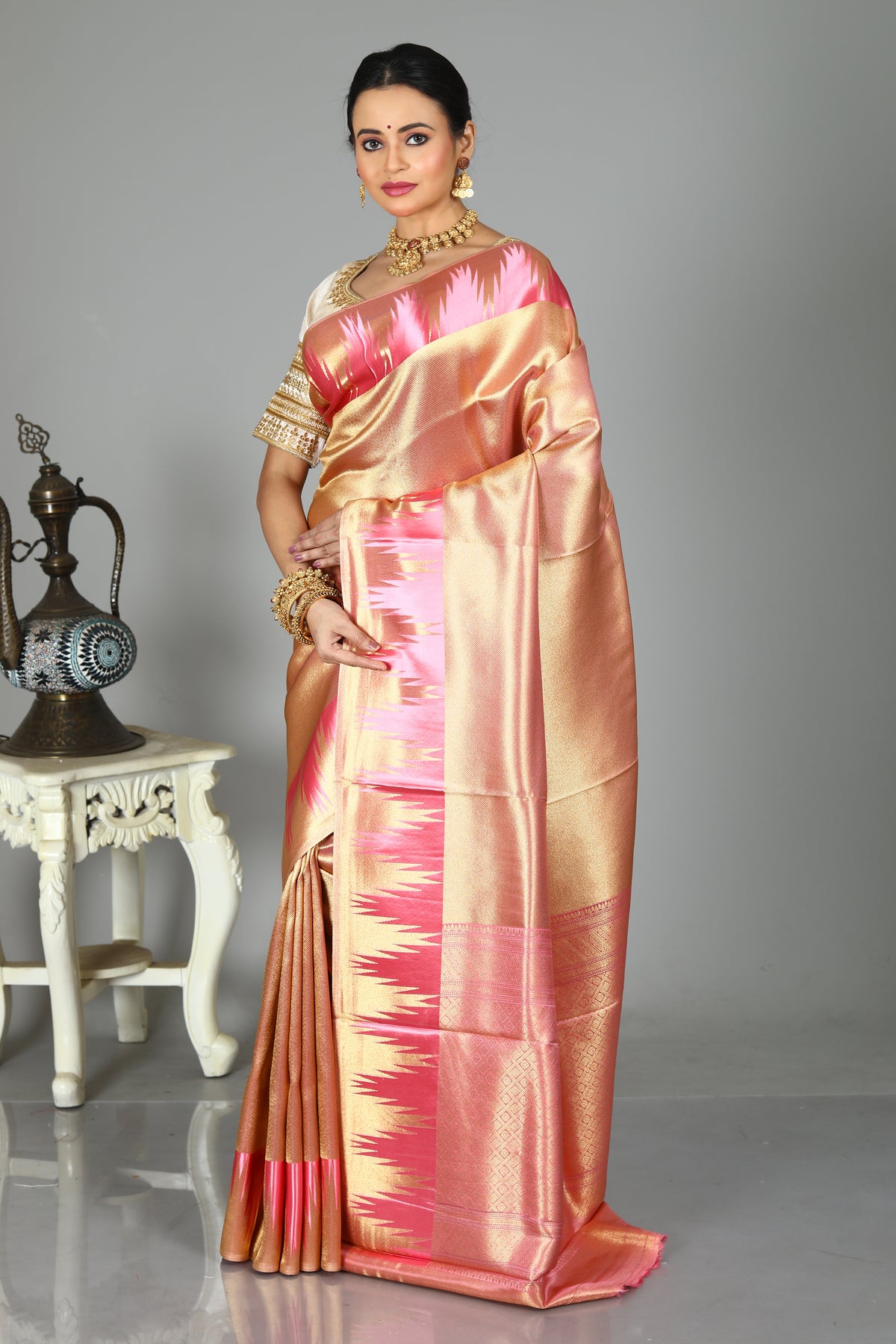 Light Golden Blended Tissue Saree