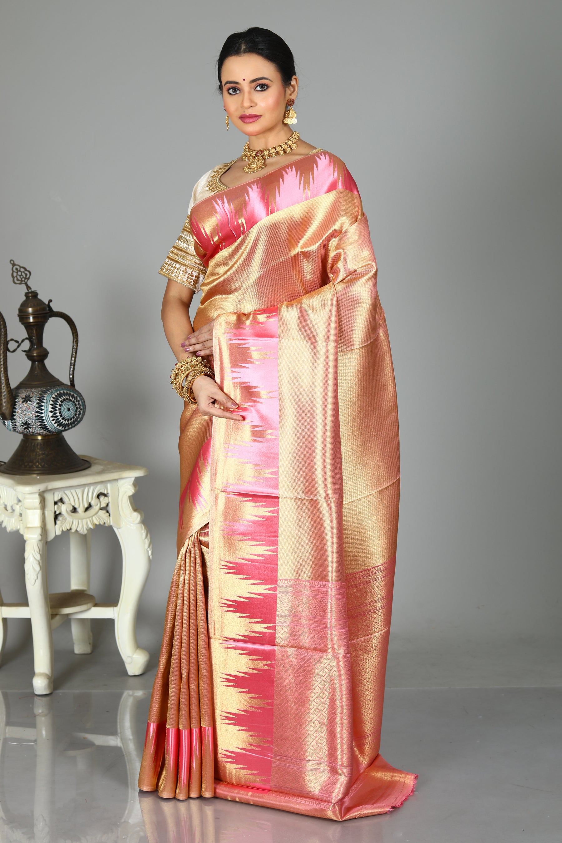 Light Golden Blended Tissue Saree