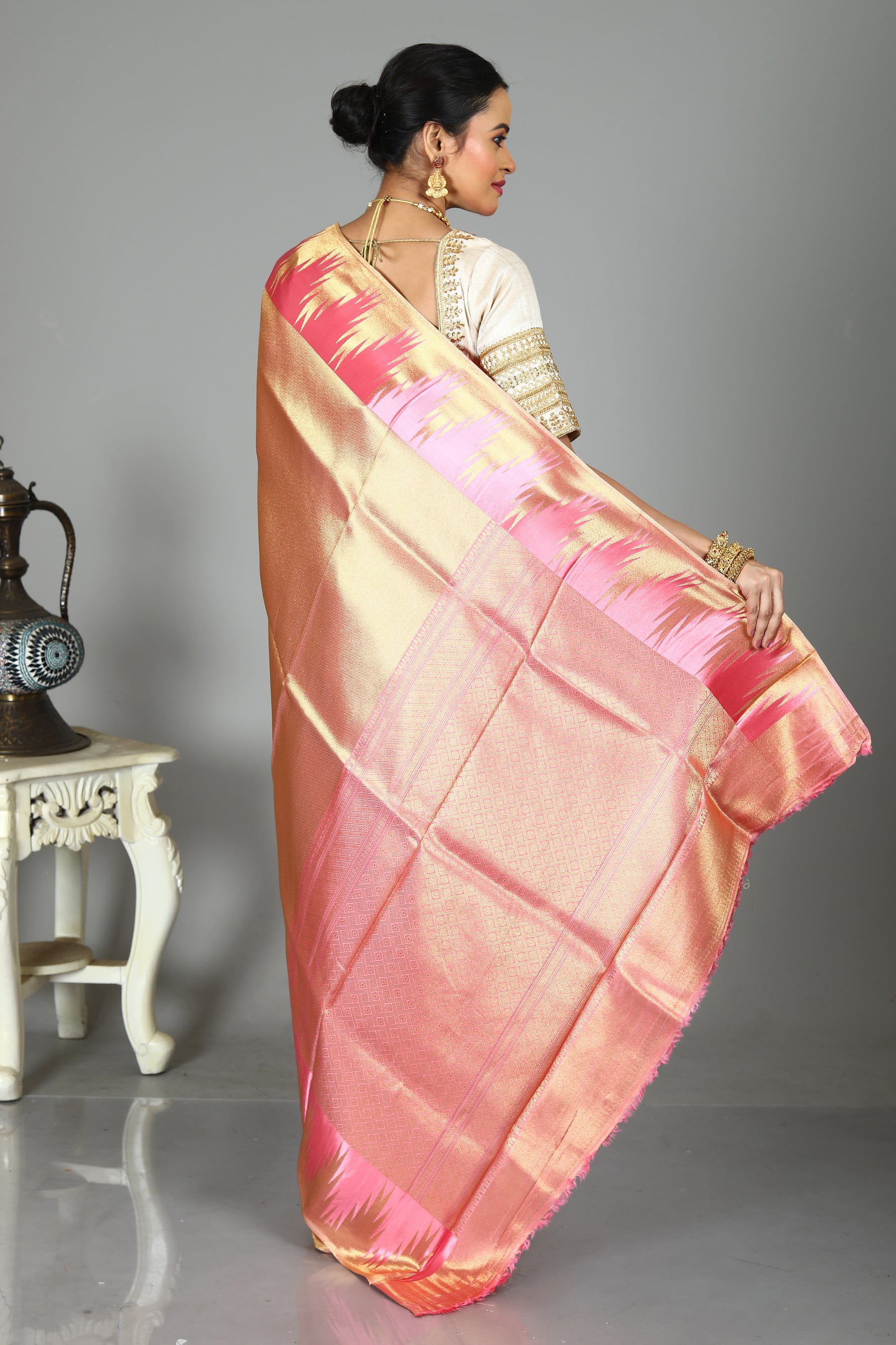 Light Golden Blended Tissue Saree
