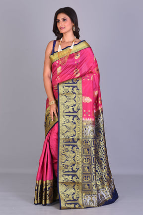 Rani Blended Kanjivaram Silk Saree with Navy Blue Borders - Keya Seth Exclusive