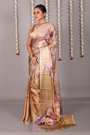 Light Brown Blended Satin Silk Saree - Keya Seth Exclusive