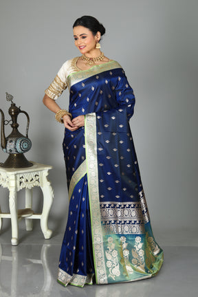 Midnight Blue Blended Mashru Silk Saree