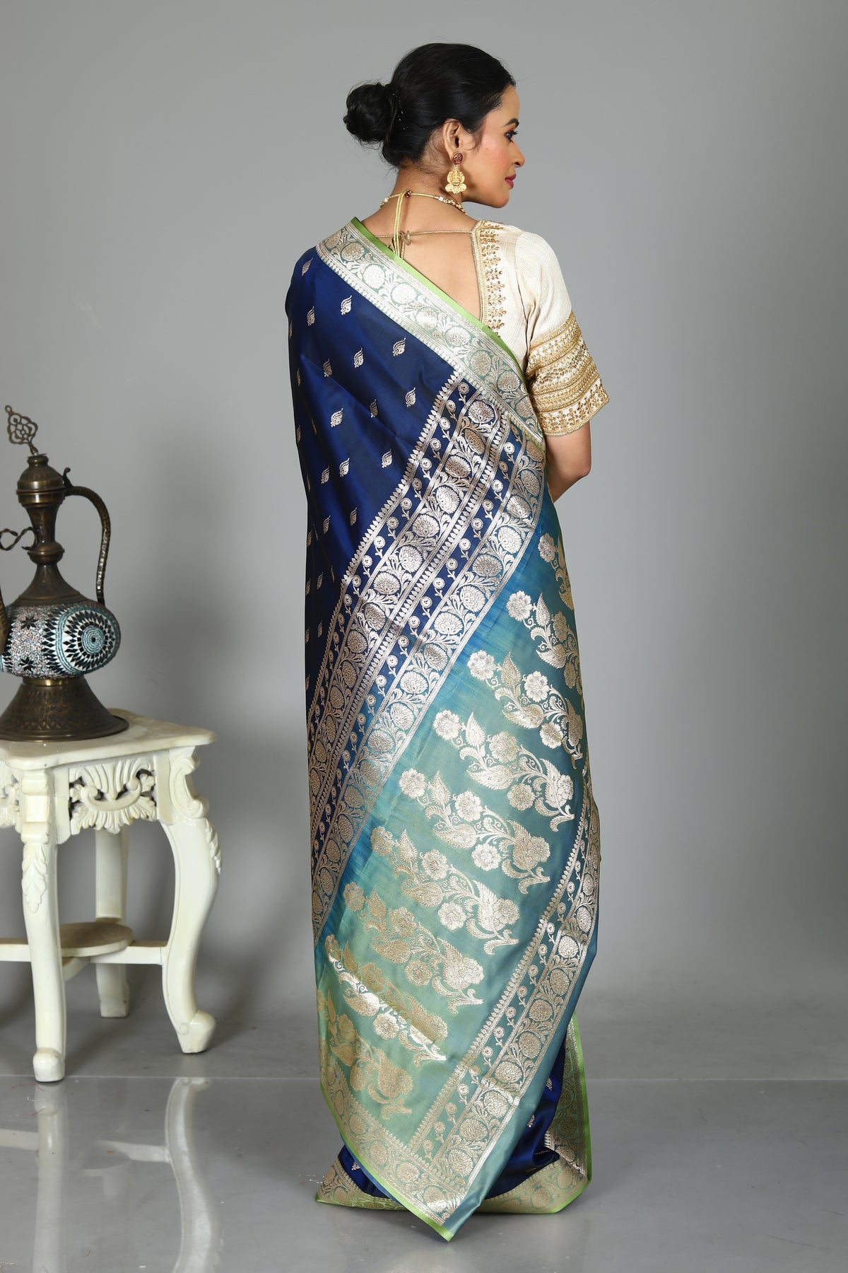 Midnight Blue Blended Mashru Silk Saree