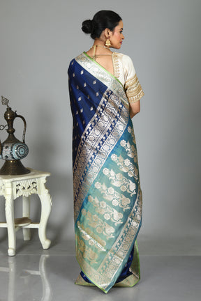 Midnight Blue Blended Mashru Silk Saree