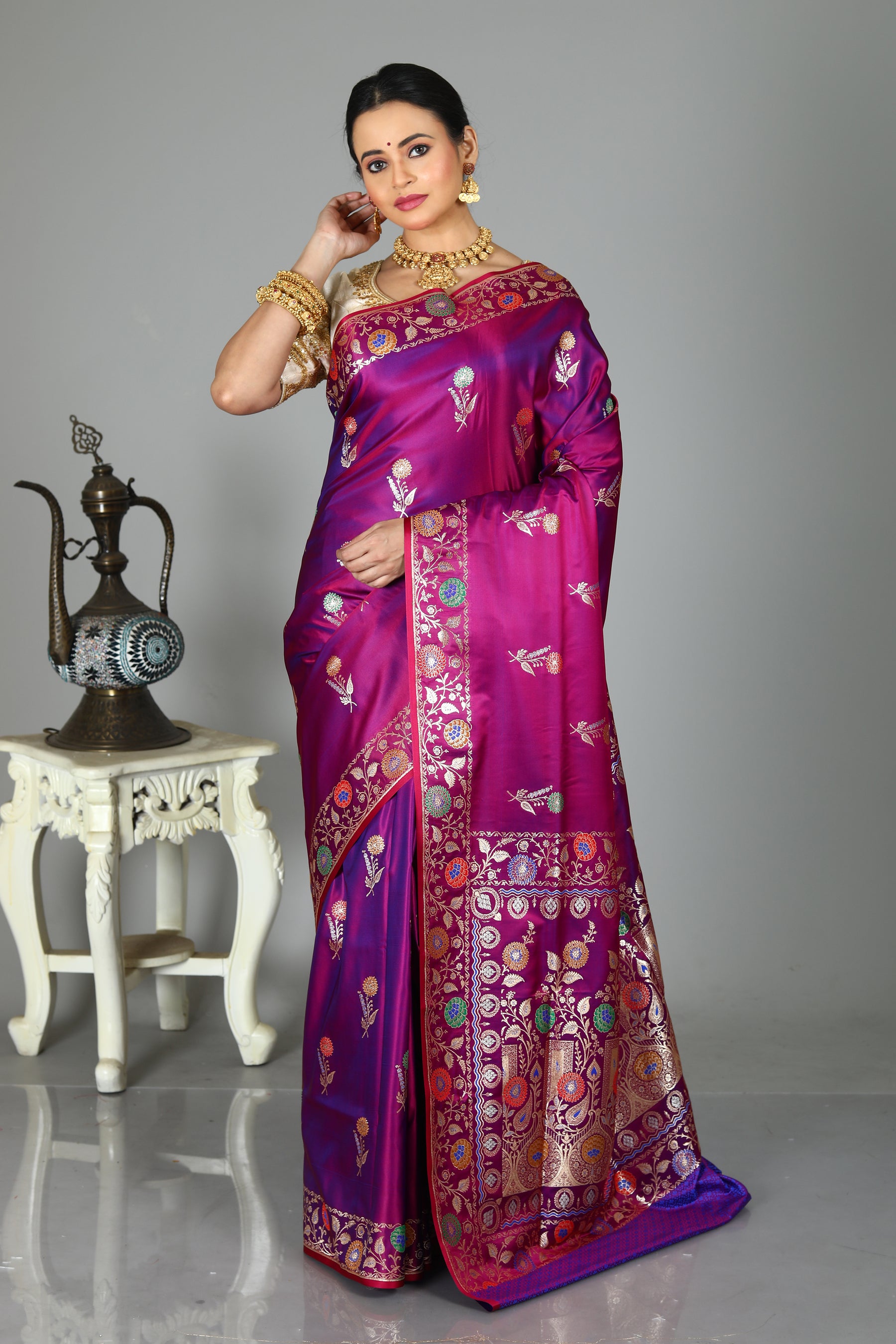 Purple Blended Mashru Silk Saree