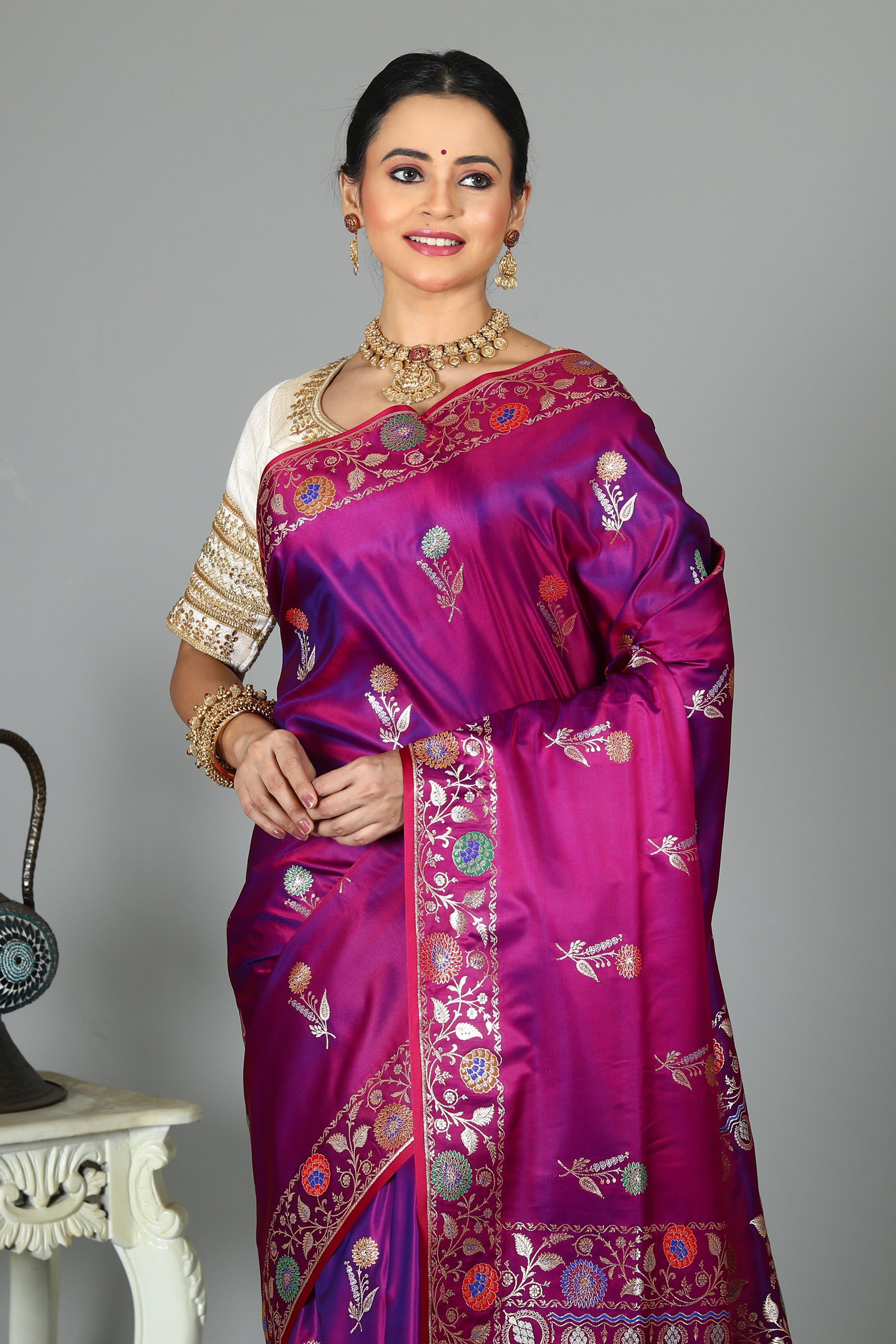 Purple Blended Mashru Silk Saree