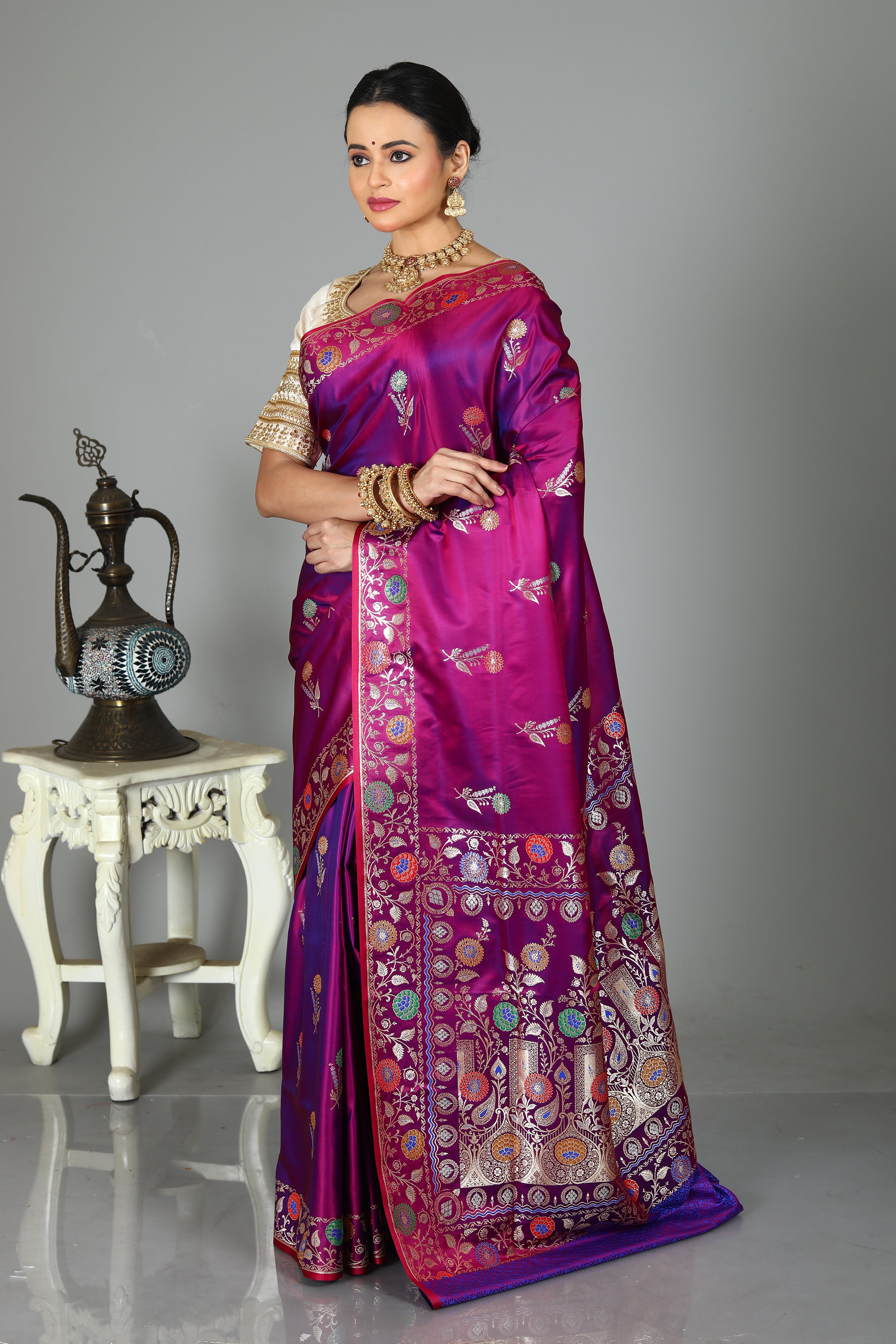 Purple Blended Mashru Silk Saree