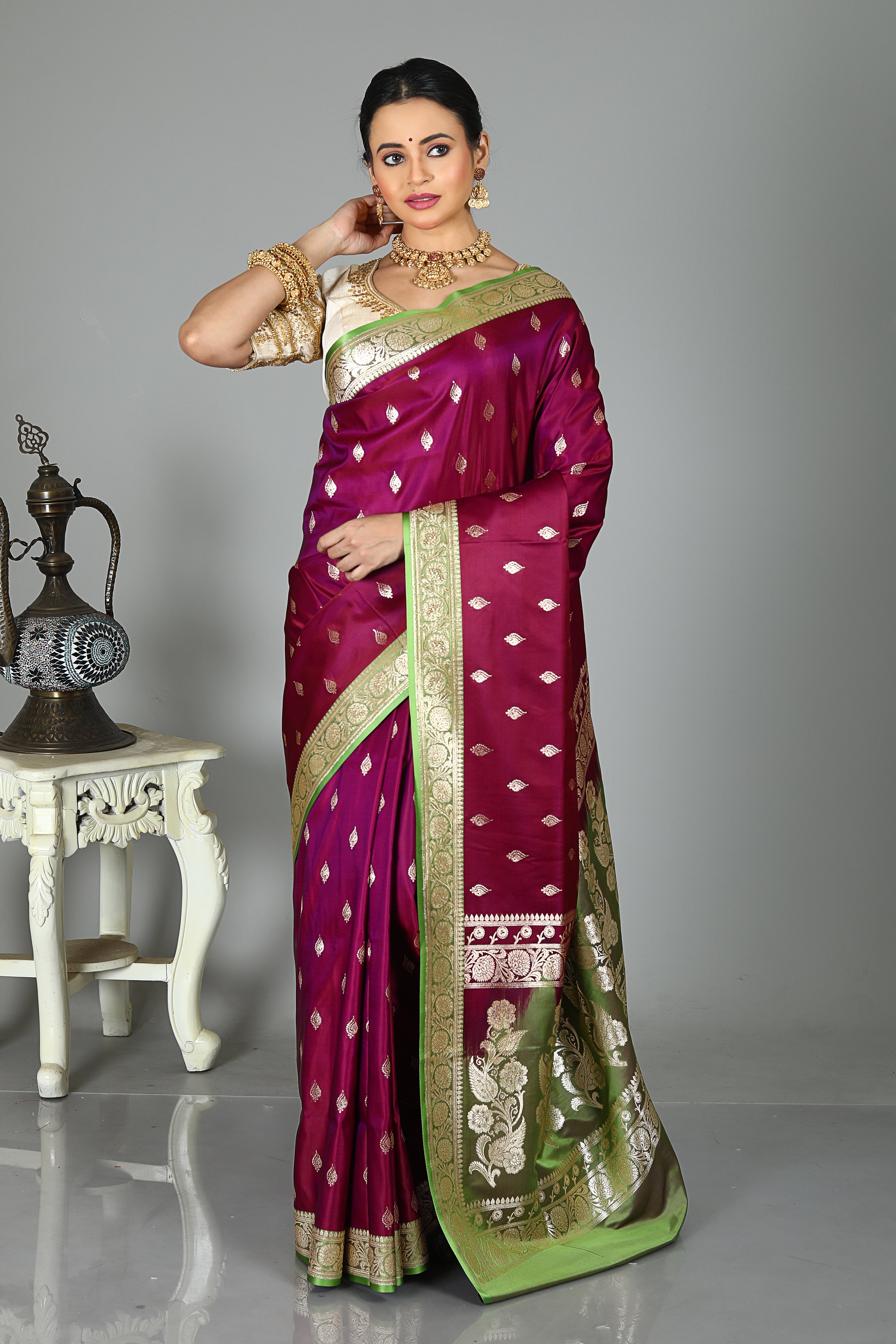 Magenta Blended Mashru Silk Saree