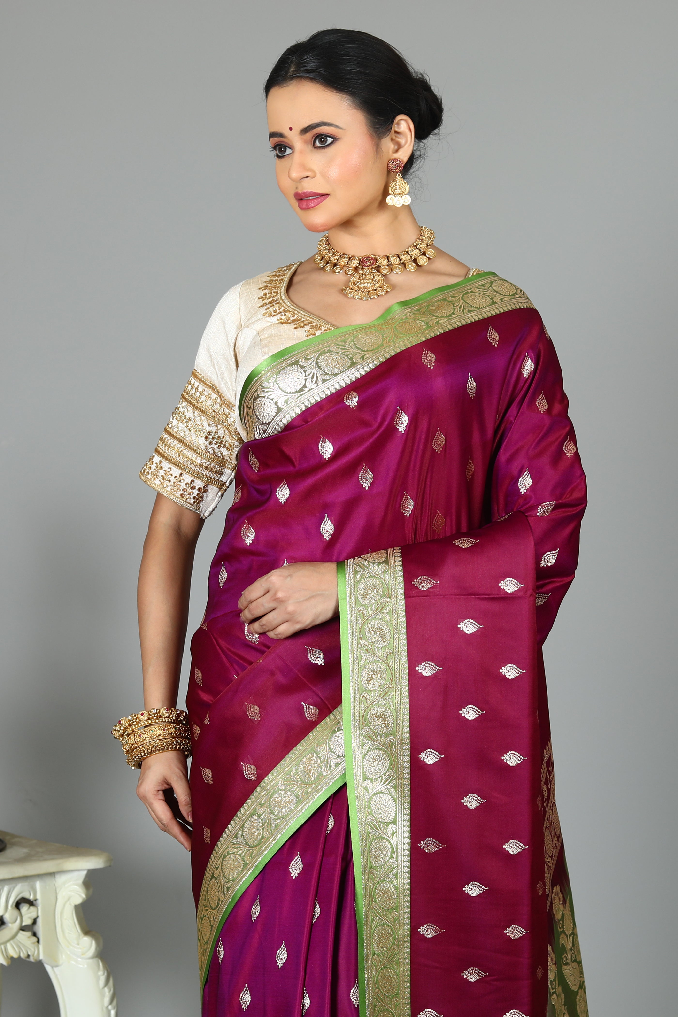 Magenta Blended Mashru Silk Saree