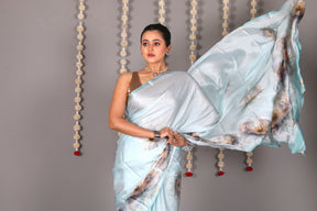 Sea Green Blended Satin Silk Saree - Keya Seth Exclusive