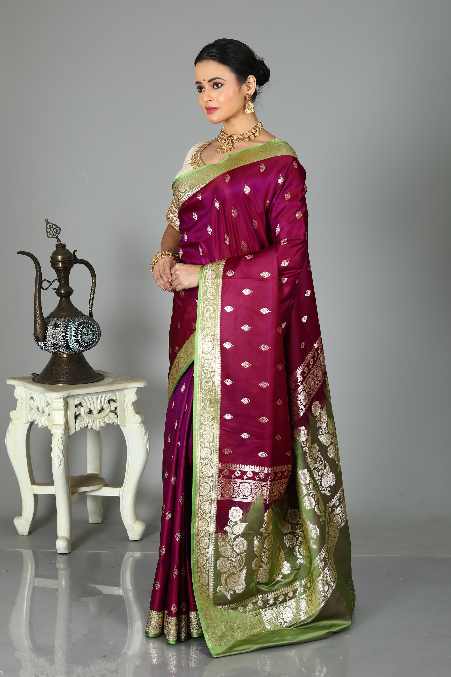 Magenta Blended Mashru Silk Saree