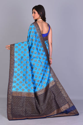 Light Blue Art Silk Saree with Navy Blue Borders - Keya Seth Exclusive