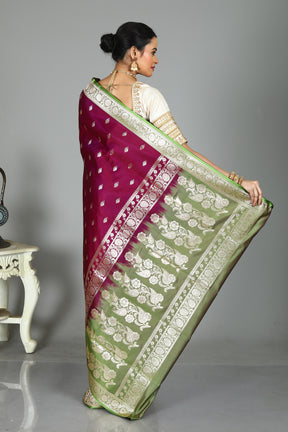 Magenta Blended Mashru Silk Saree