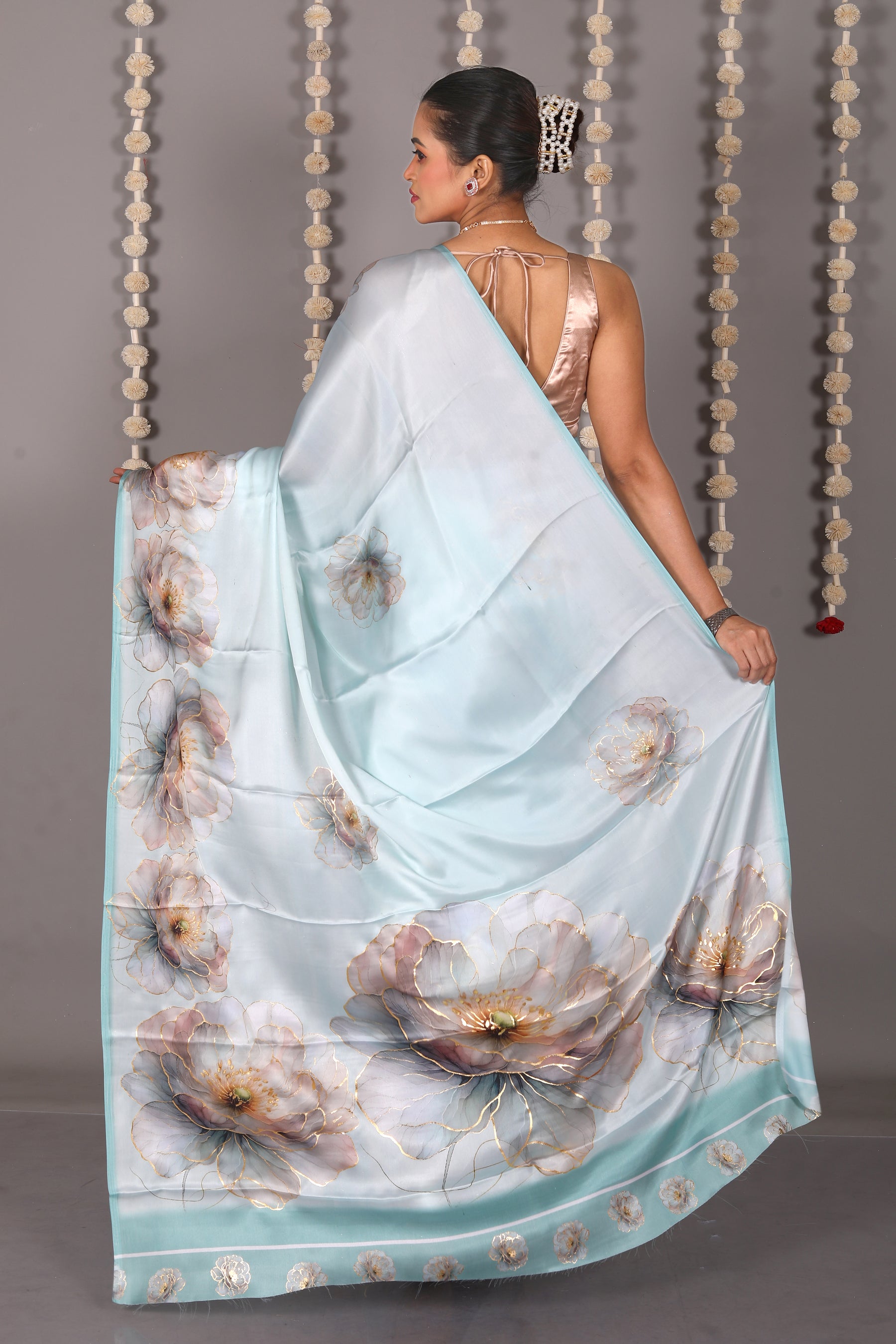 Sea Green Blended Satin Silk Saree - Keya Seth Exclusive