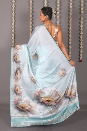 Sea Green Blended Satin Silk Saree - Keya Seth Exclusive