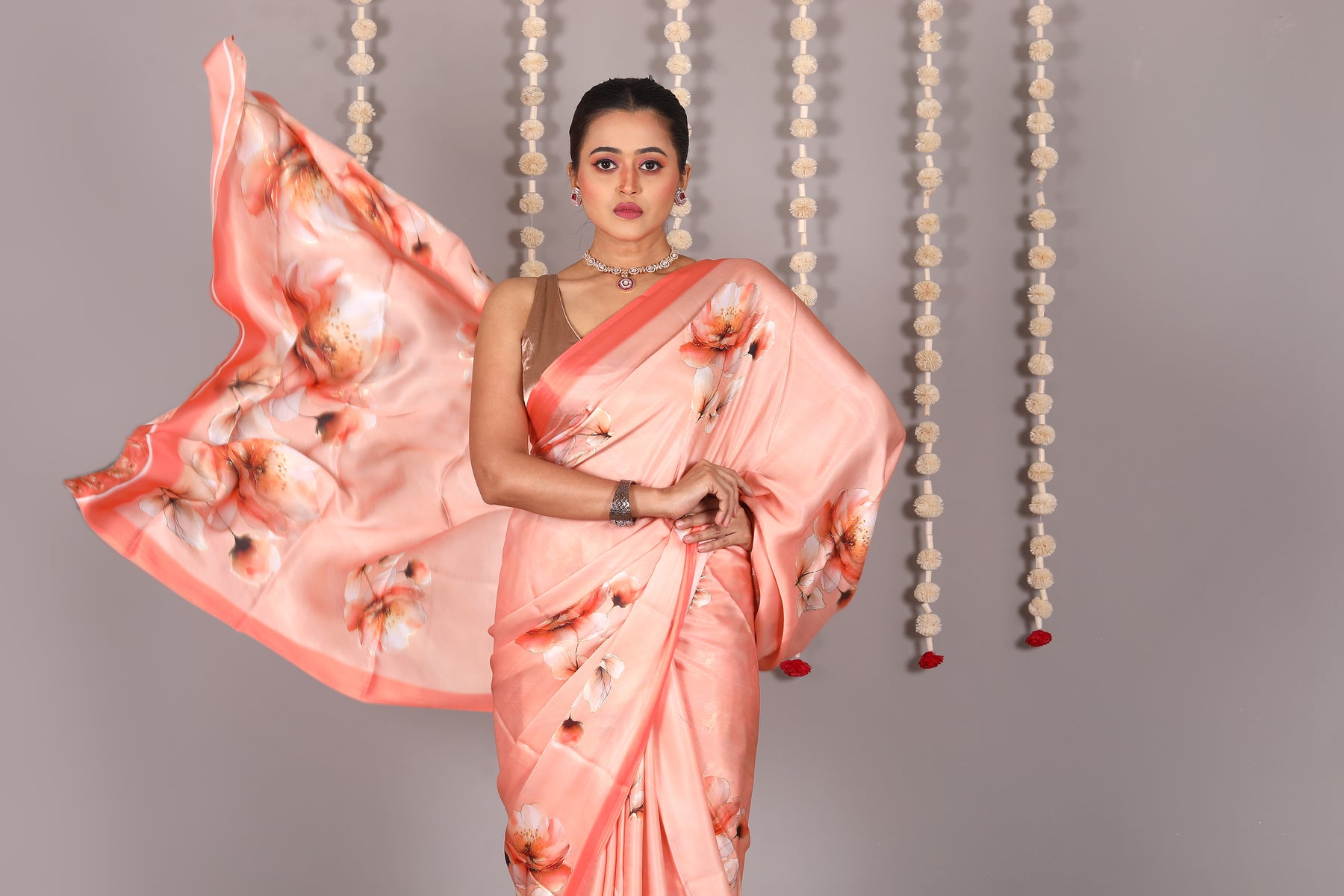 Orange Blended Satin Silk Saree - Keya Seth Exclusive