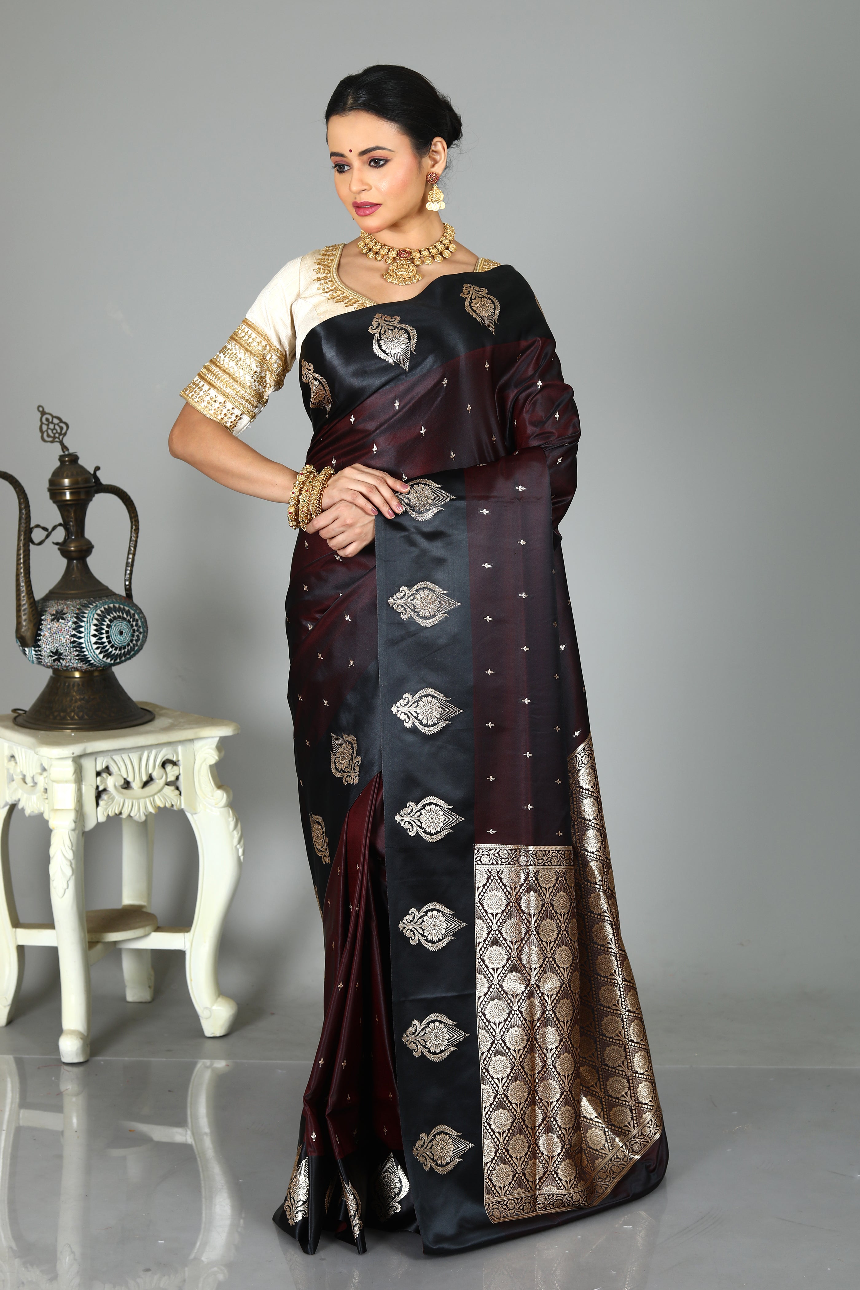 Dark Purple Blended Mashru Silk Saree