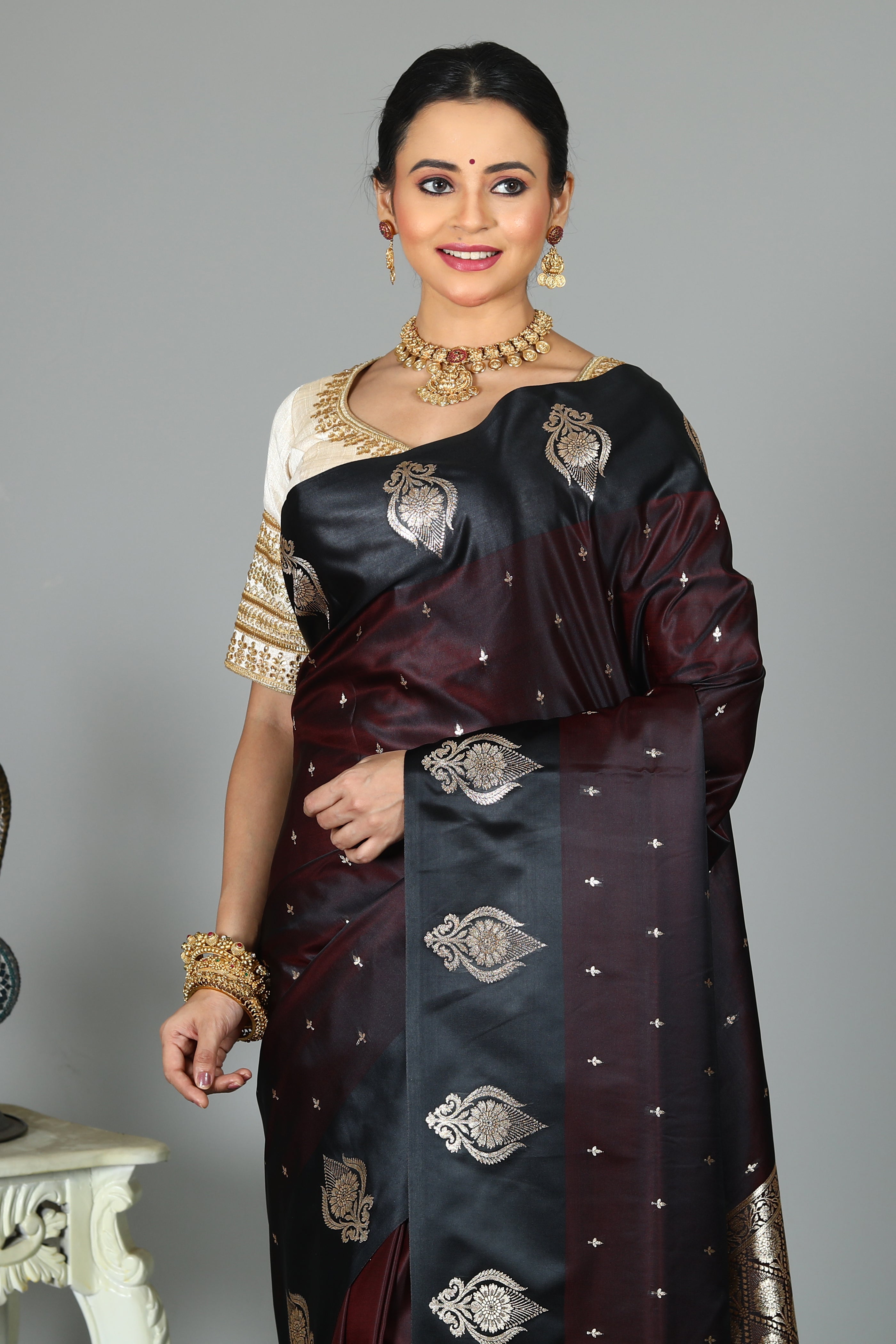 Dark Purple Blended Mashru Silk Saree