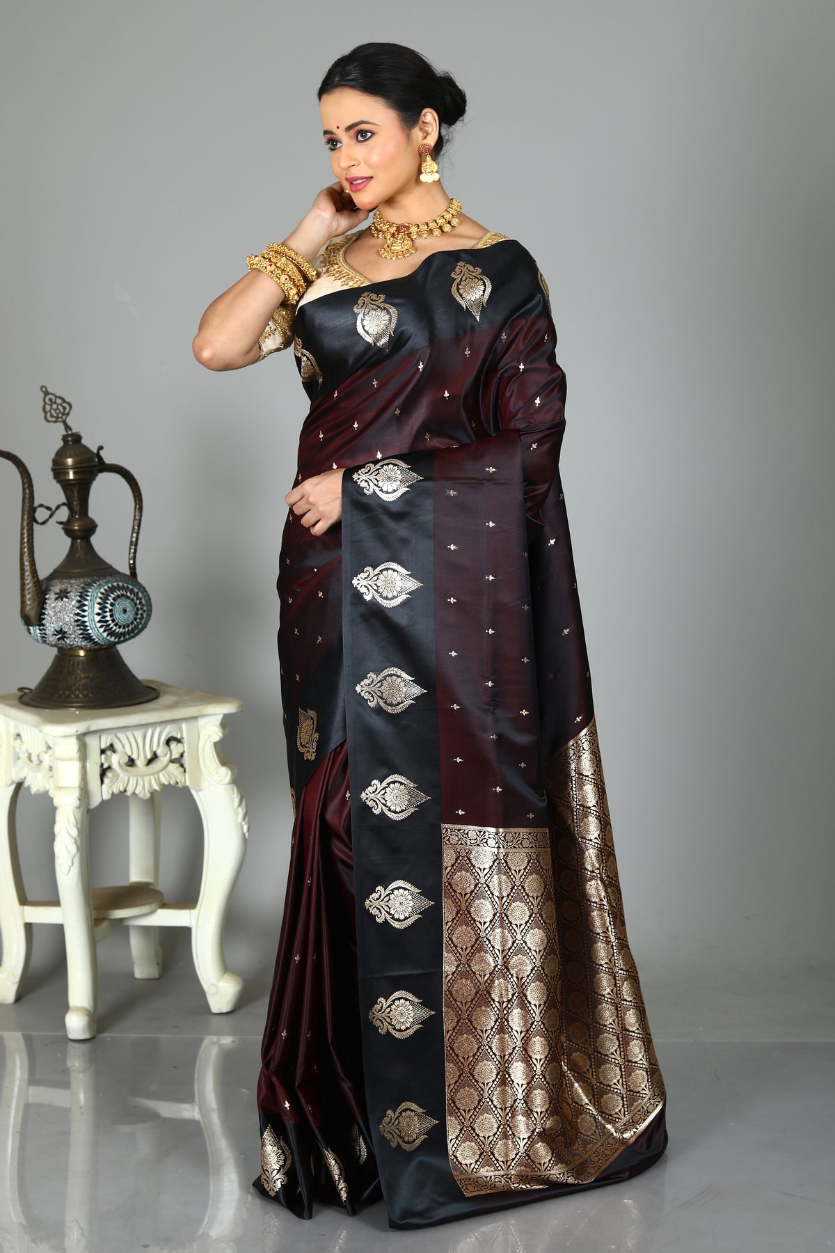Dark Purple Blended Mashru Silk Saree