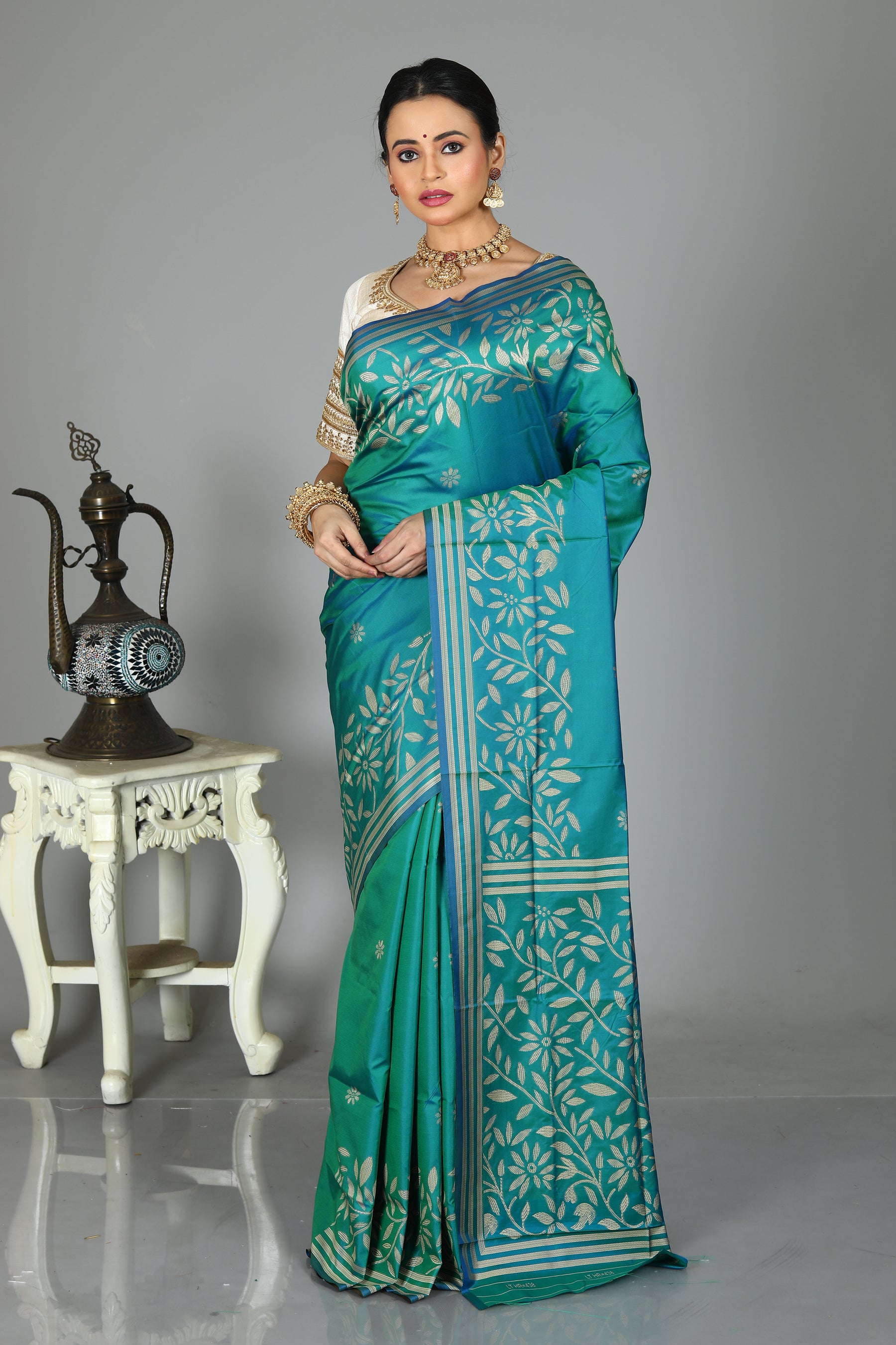 Sea Green Blensed Kantha Silk Saree
