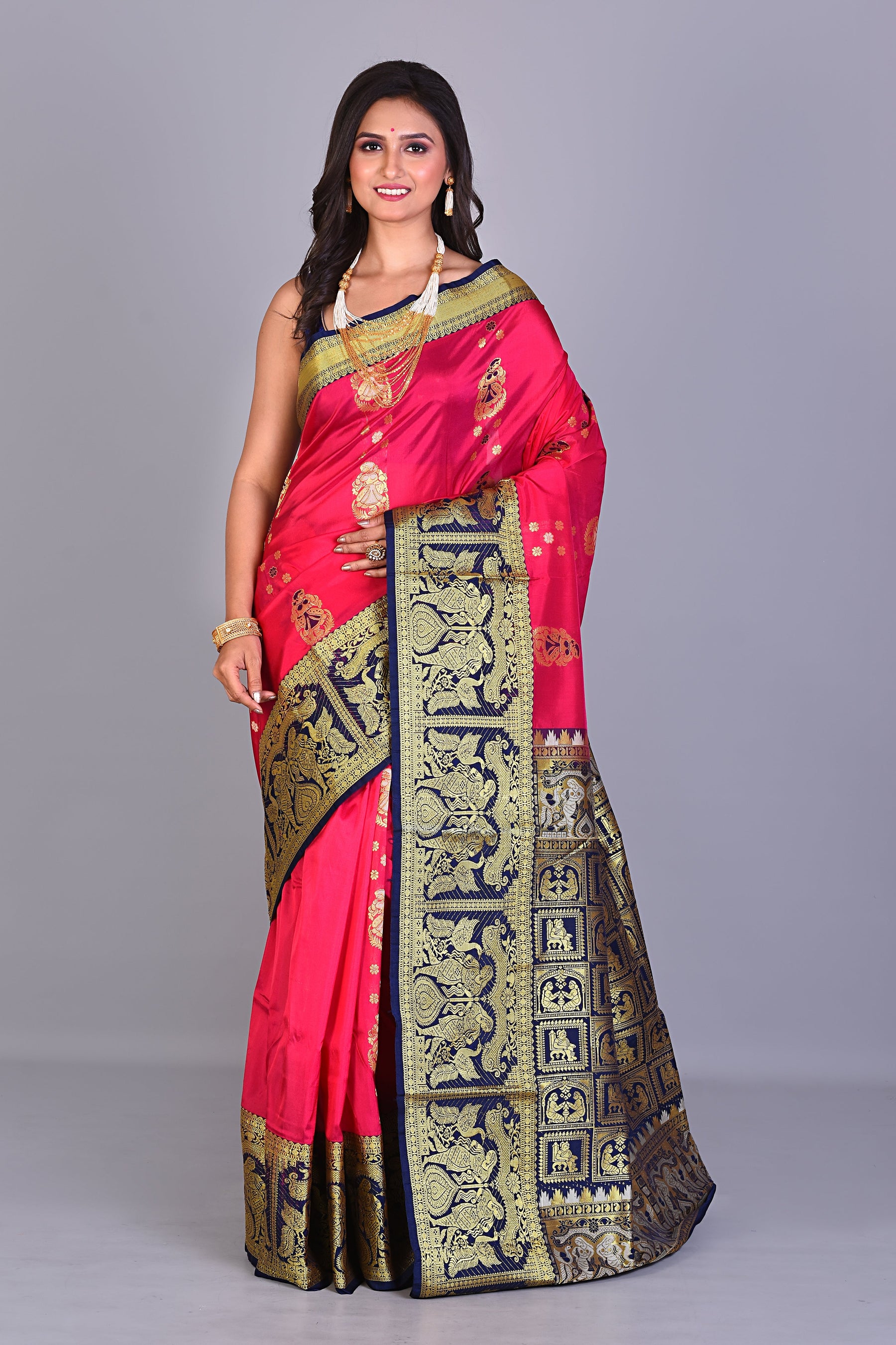 Pink Blended Kanjivaram Silk Saree with Blue Borders - Keya Seth Exclusive