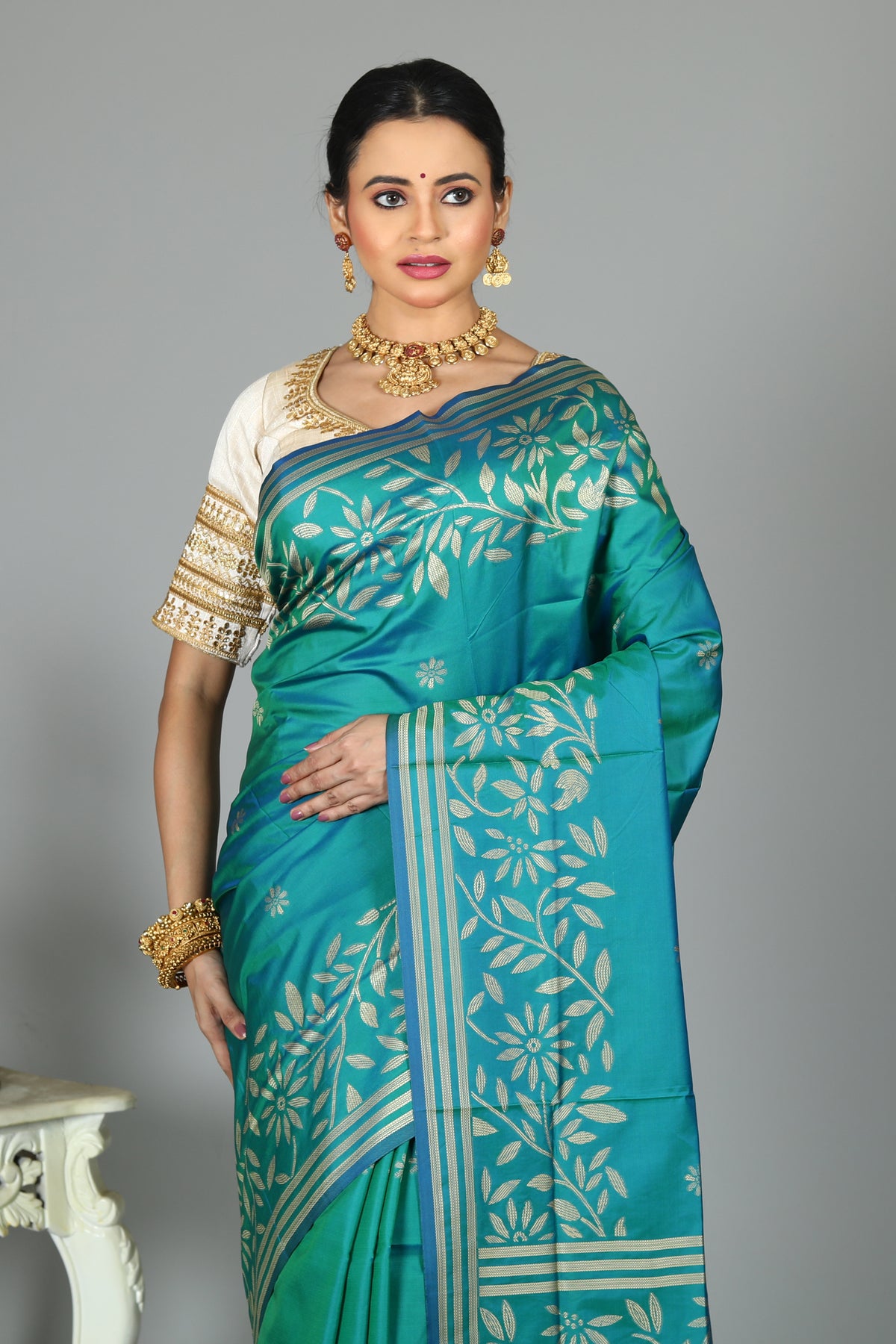 Sea Green Blensed Kantha Silk Saree