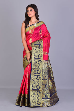 Pink Blended Kanjivaram Silk Saree with Blue Borders - Keya Seth Exclusive