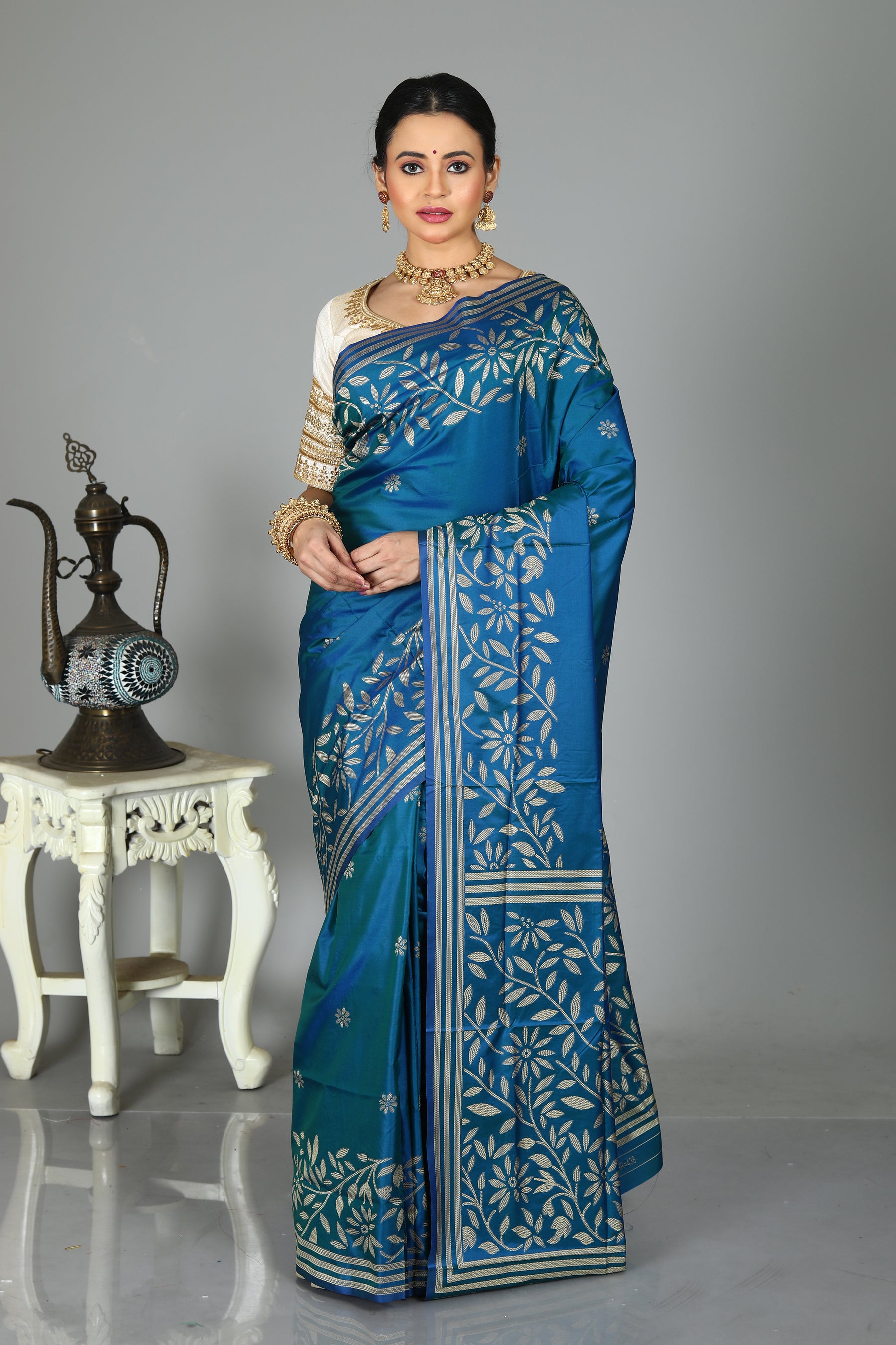 Blue Blended Kantha Silk Saree