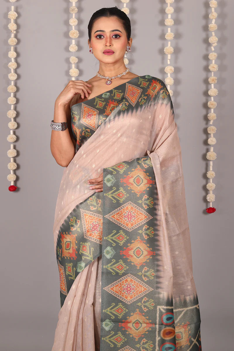 Beige Blended Tussar Silk Saree - Keya Seth Exclusive