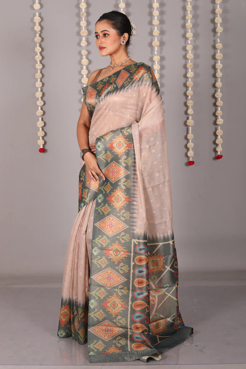 Beige Blended Tussar Silk Saree - Keya Seth Exclusive