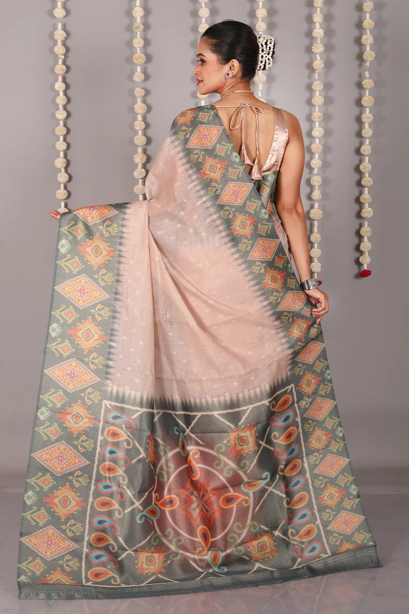 Beige Blended Tussar Silk Saree - Keya Seth Exclusive