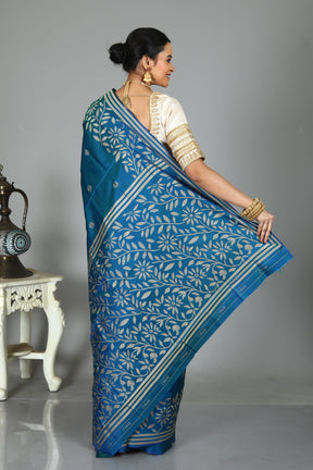 Blue Blended Kantha Silk Saree