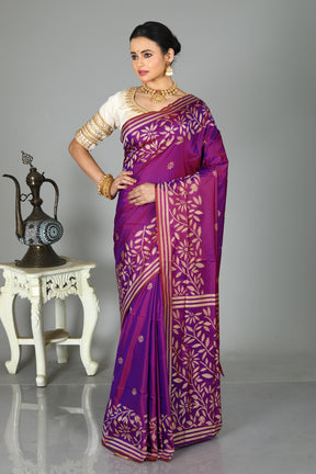 Purple Blended Kantha Silk Saree