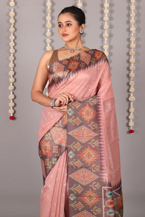 Peach Blended Tussar Silk Saree - Keya Seth Exclusive