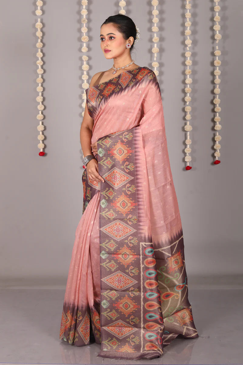 Peach Blended Tussar Silk Saree - Keya Seth Exclusive