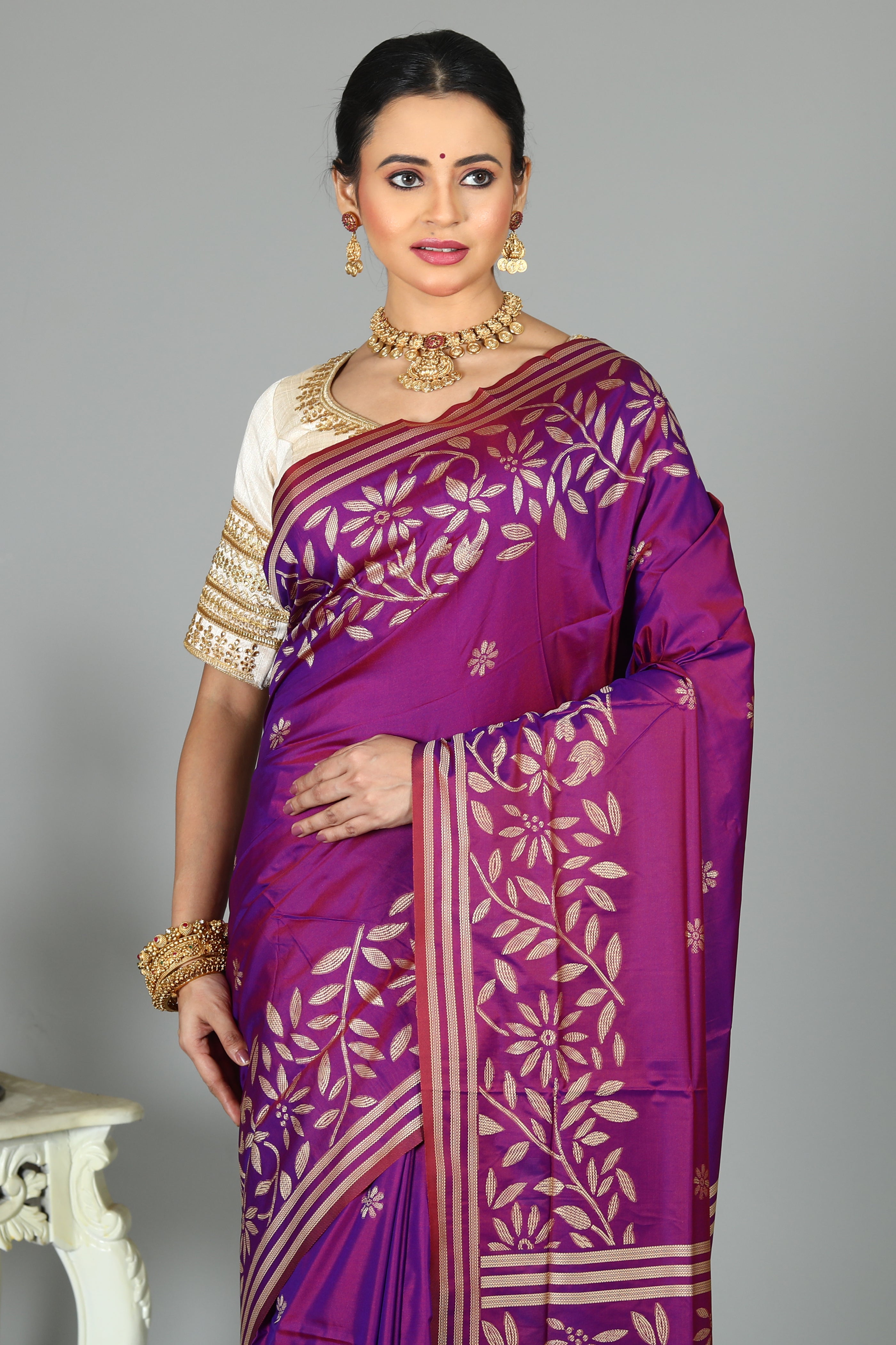 Purple Blended Kantha Silk Saree