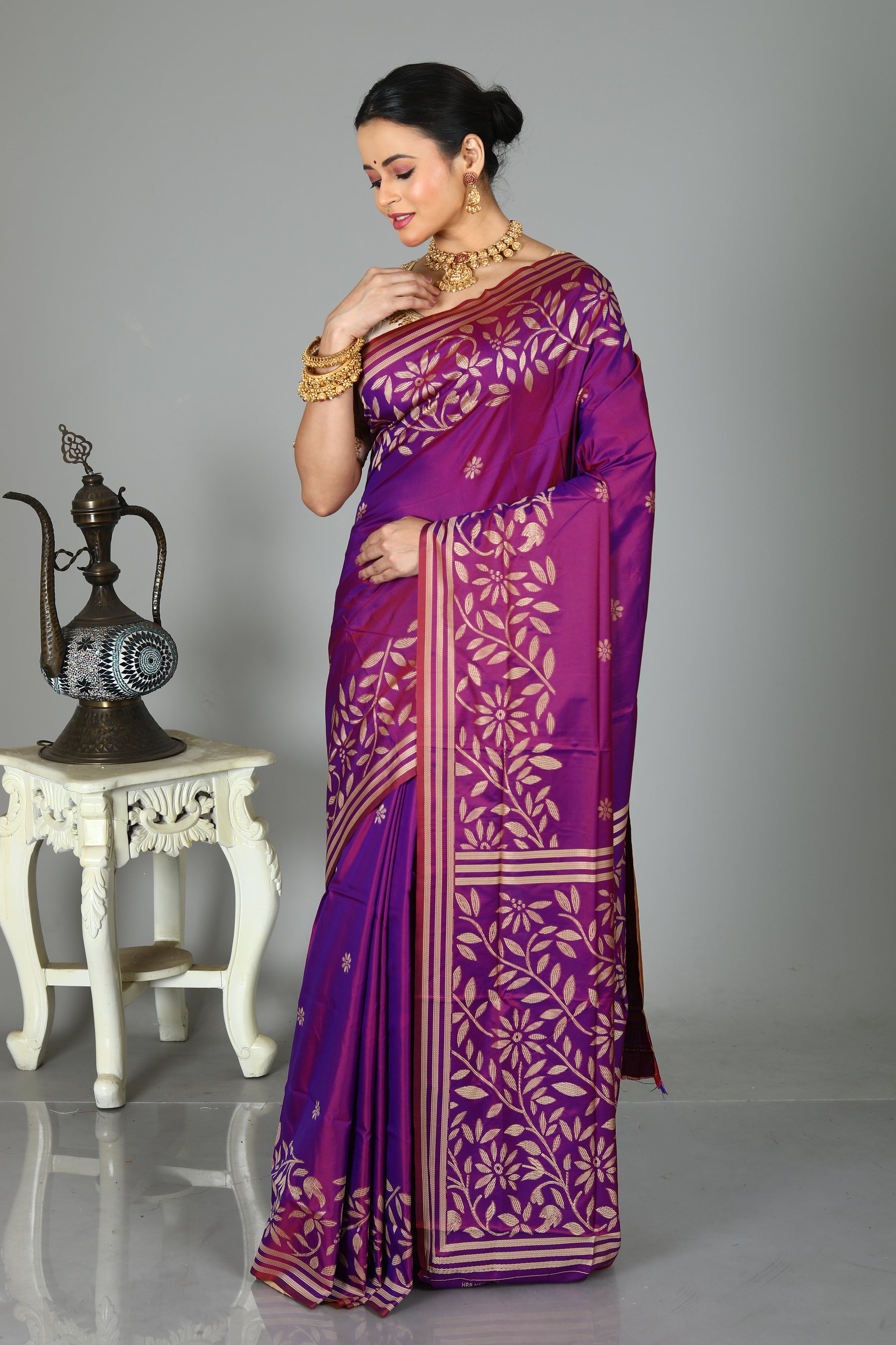 Purple Blended Kantha Silk Saree