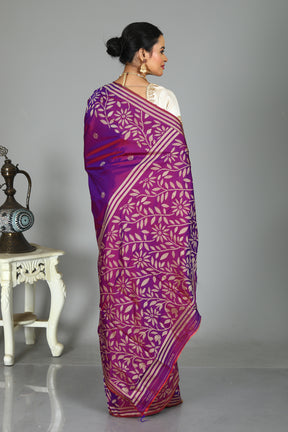 Purple Blended Kantha Silk Saree
