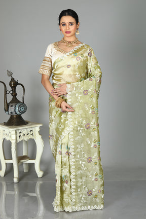 Light Green Blended Organza Saree