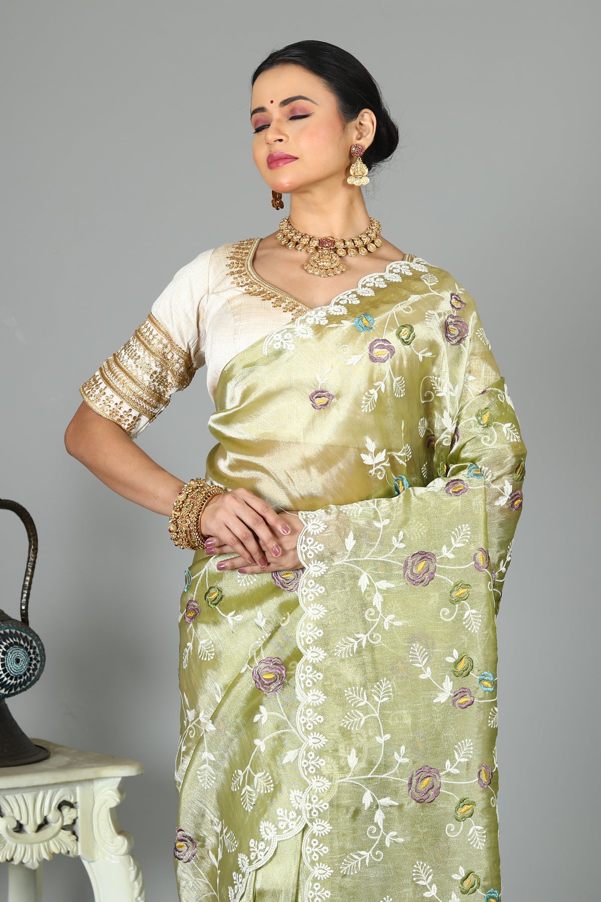 Light Green Blended Organza Saree