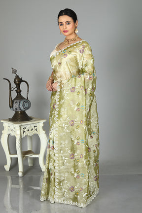 Light Green Blended Organza Saree