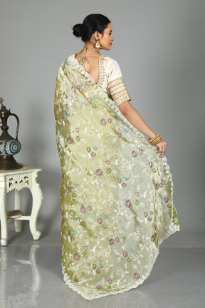 Light Green Blended Organza Saree