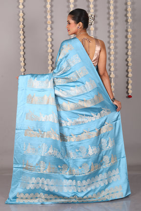 Blue Blended Satin Silk Saree - Keya Seth Exclusive