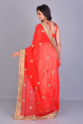 Red & Beige Half & Half Georgette Saree - Keya Seth Exclusive