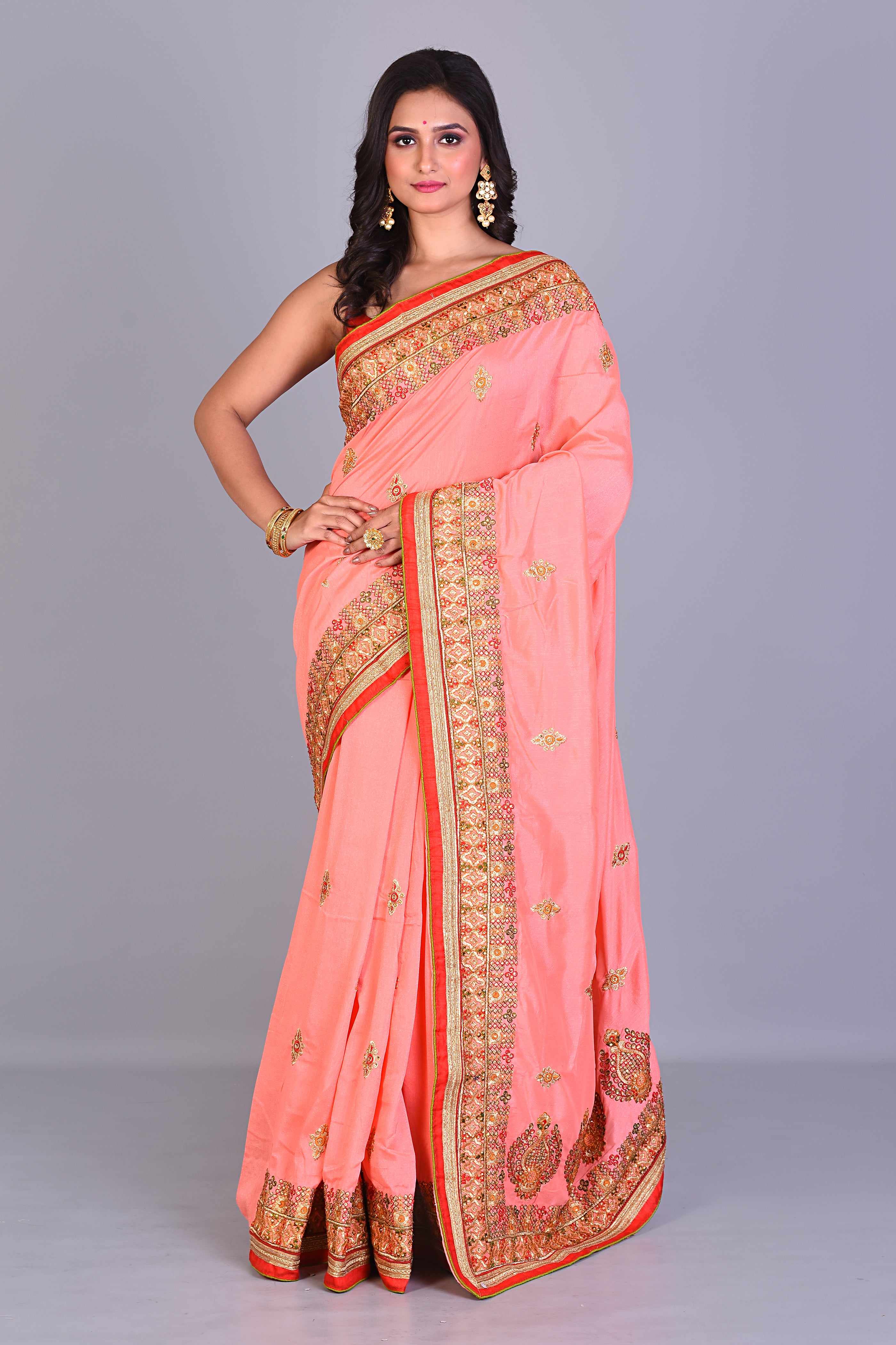 Peach Khaddi Silk Saree - Keya Seth Exclusive