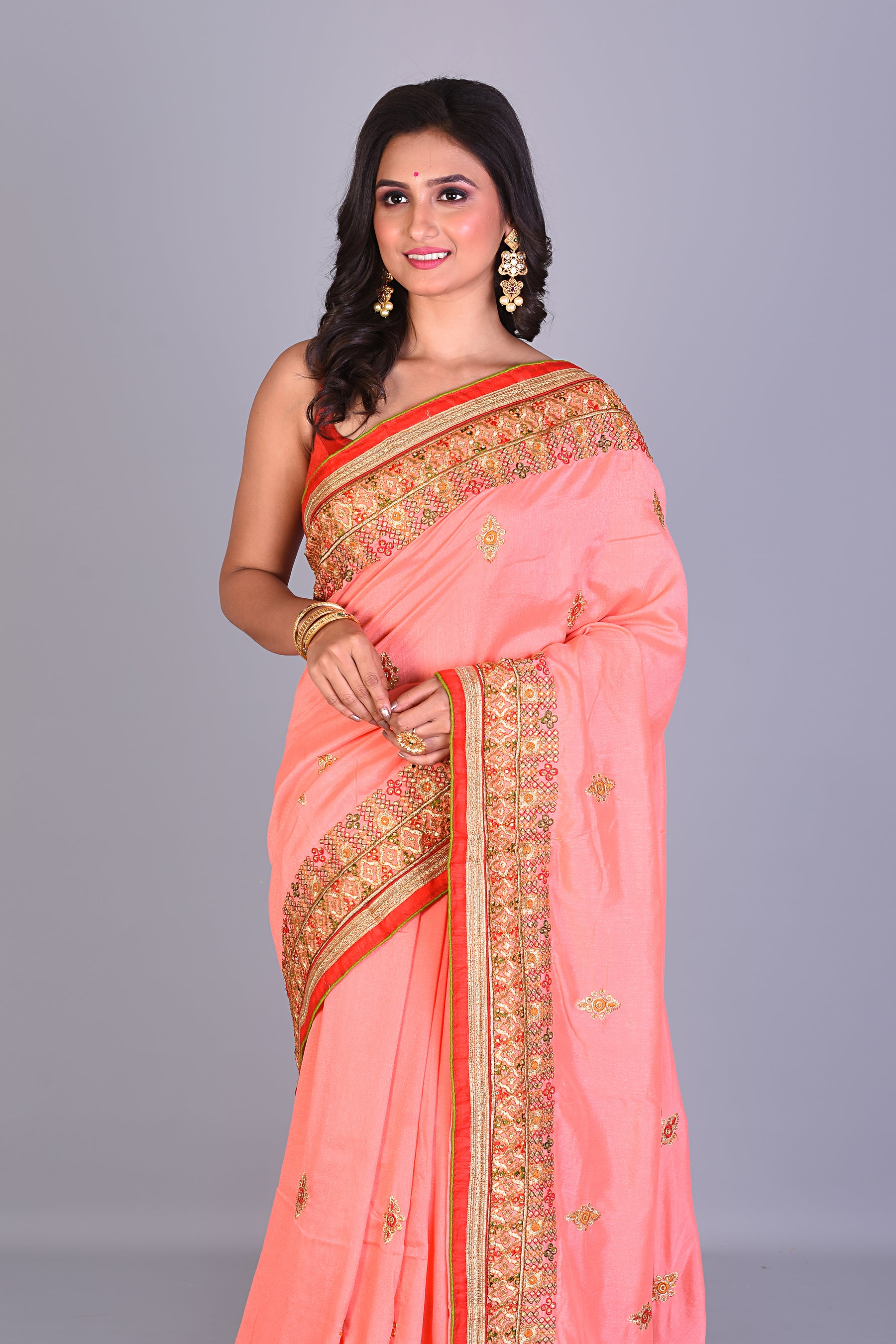 Peach Khaddi Silk Saree - Keya Seth Exclusive