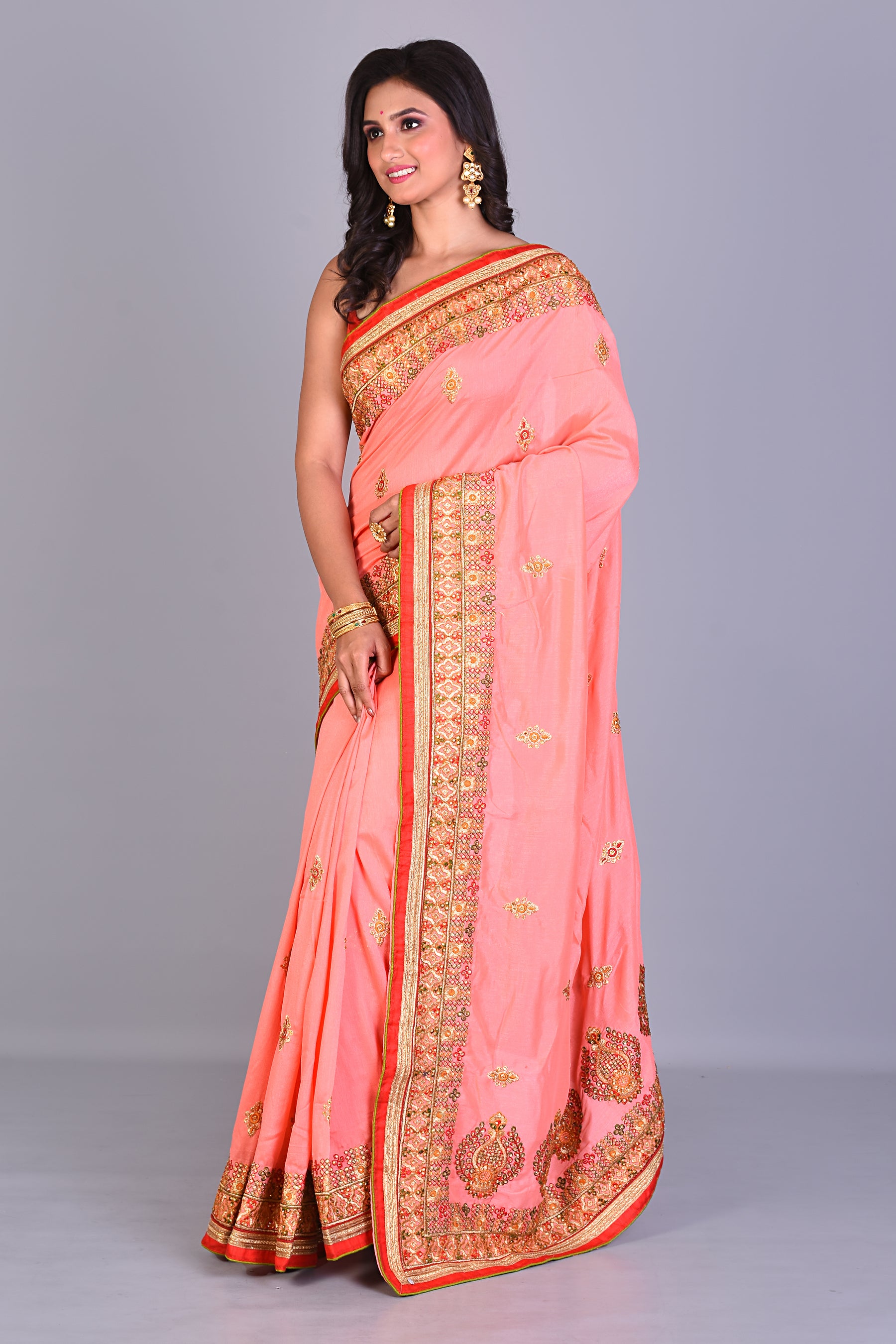 Peach Khaddi Silk Saree - Keya Seth Exclusive