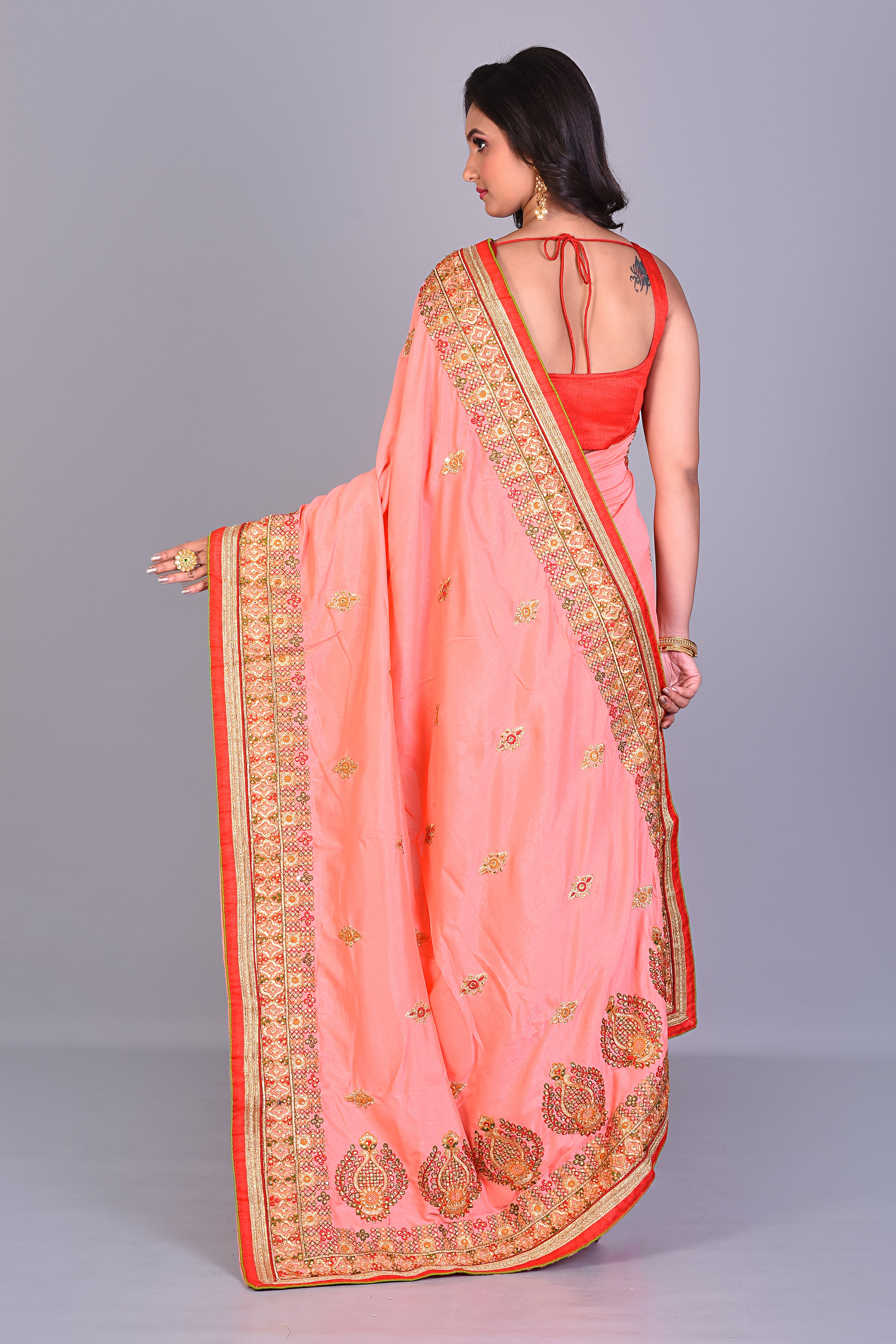 Peach Khaddi Silk Saree - Keya Seth Exclusive