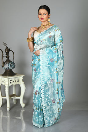 Sky Blue Blended Organza Silk Saree